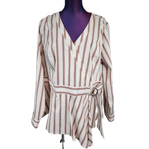Lane Bryant Peach & Cream Striped Faux Wrap Surplice Tunic Blouse Size 20 S52